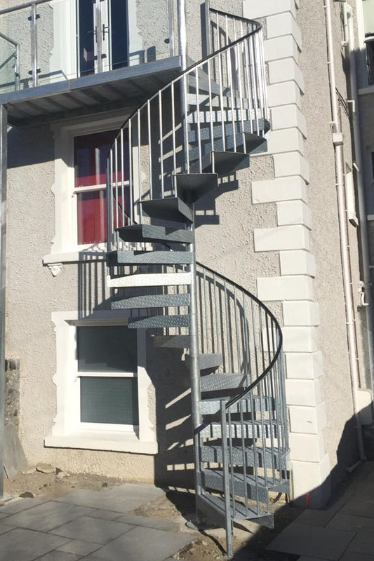 Spiral stairs leading to balcony